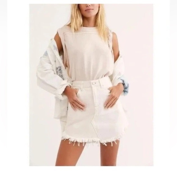 Free People Dresses & Skirts - Free People Bailey Cream Denim Mini Skirt, Coconut - 25